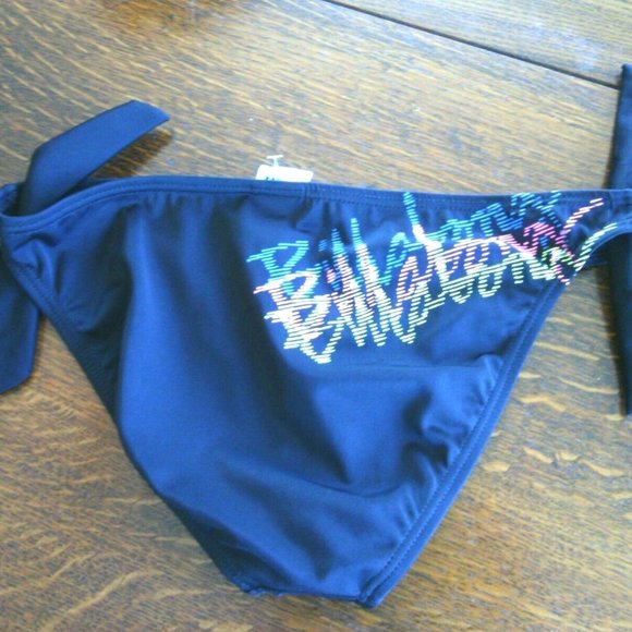 Swimwear Billabong Bikini Bottom Size Small Black Hot Lowrider Tassel Bows Women - Picture 2 of 16